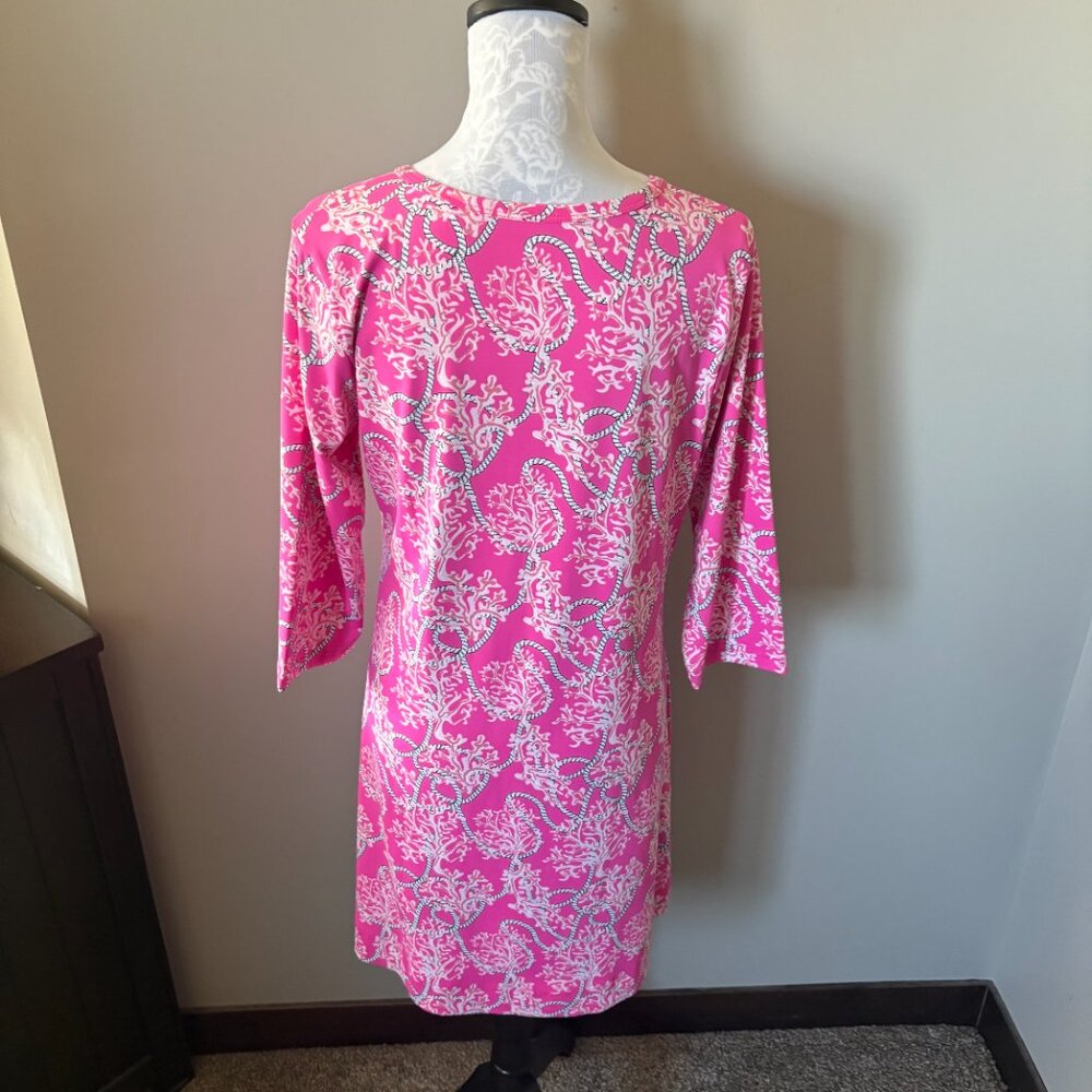 Lulu-B Womens Dress Pink Athletic Golf UPF 50+ Long Sleeve Coral Print Medium - Picture 4 of 5